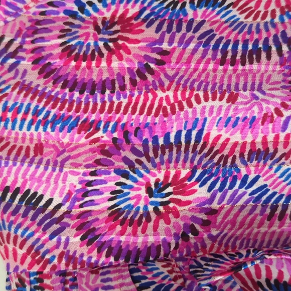 TCEC Abstract Ruffle Hem Mock Neck LIned Dress MEDIUM Purple Pink - Picture 5 of 15